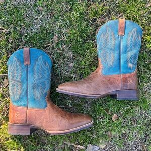 Ariat Leather Boots with Blue Embroidery Men 14 EE